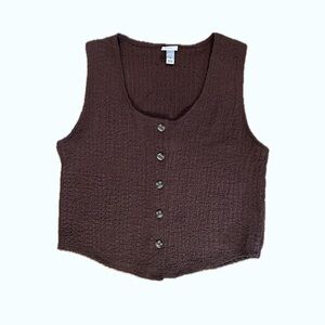 A New Day Textured Brown Cropped Vest Size M Button Front Top